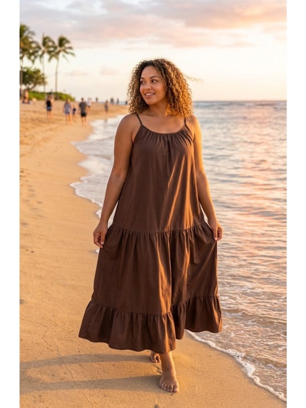 Vonda Prairie Maxi Dress Chocolate Brown Size 4XL Boho Coastal Vacation Summer